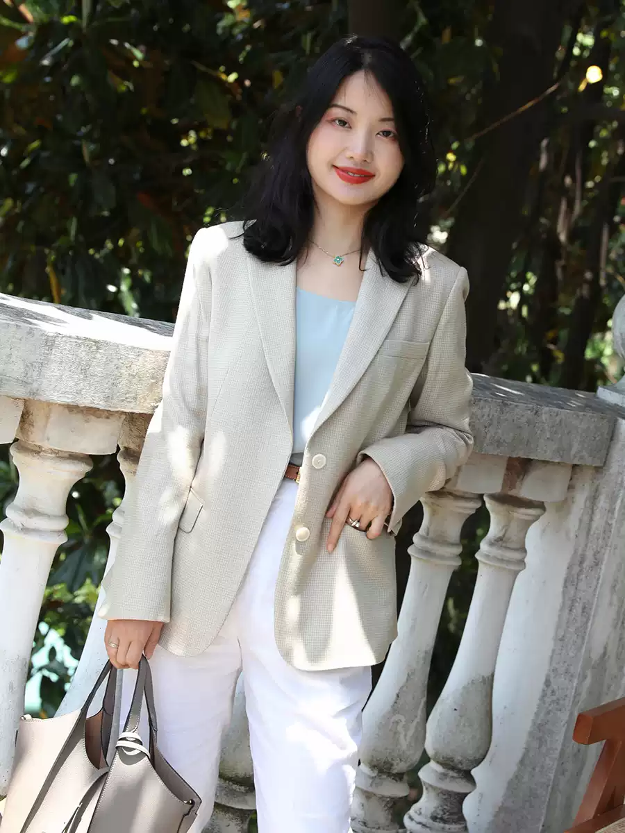 早春 限量yuan厂面料 高端野蚕丝格子小西装女春秋外套女气质高级