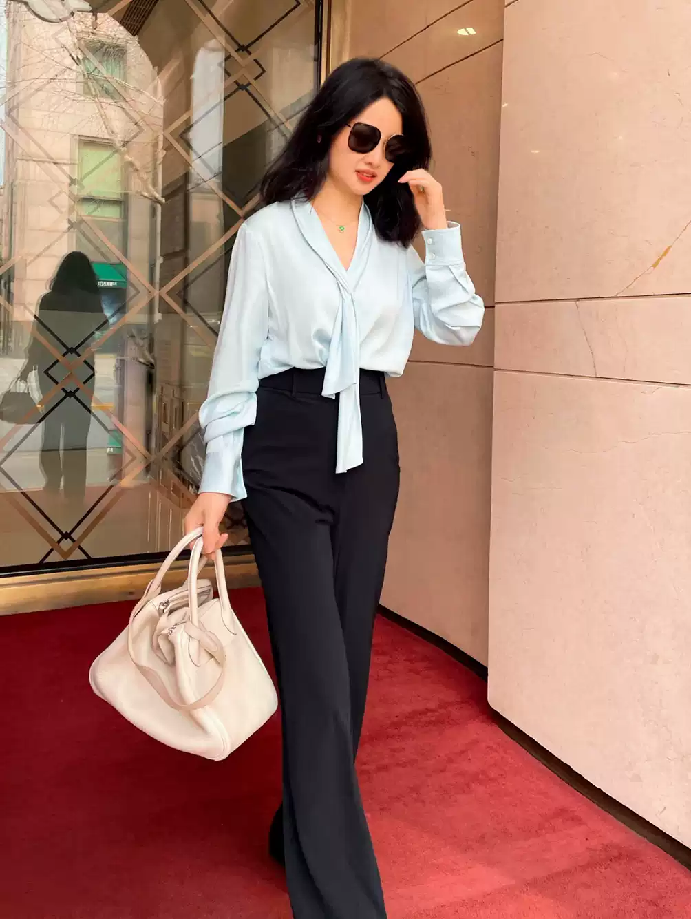 芬芳花儿 拳头真丝系 绝美飘带重磅衬衣女桑蚕丝法式绸缎上衣衬衫